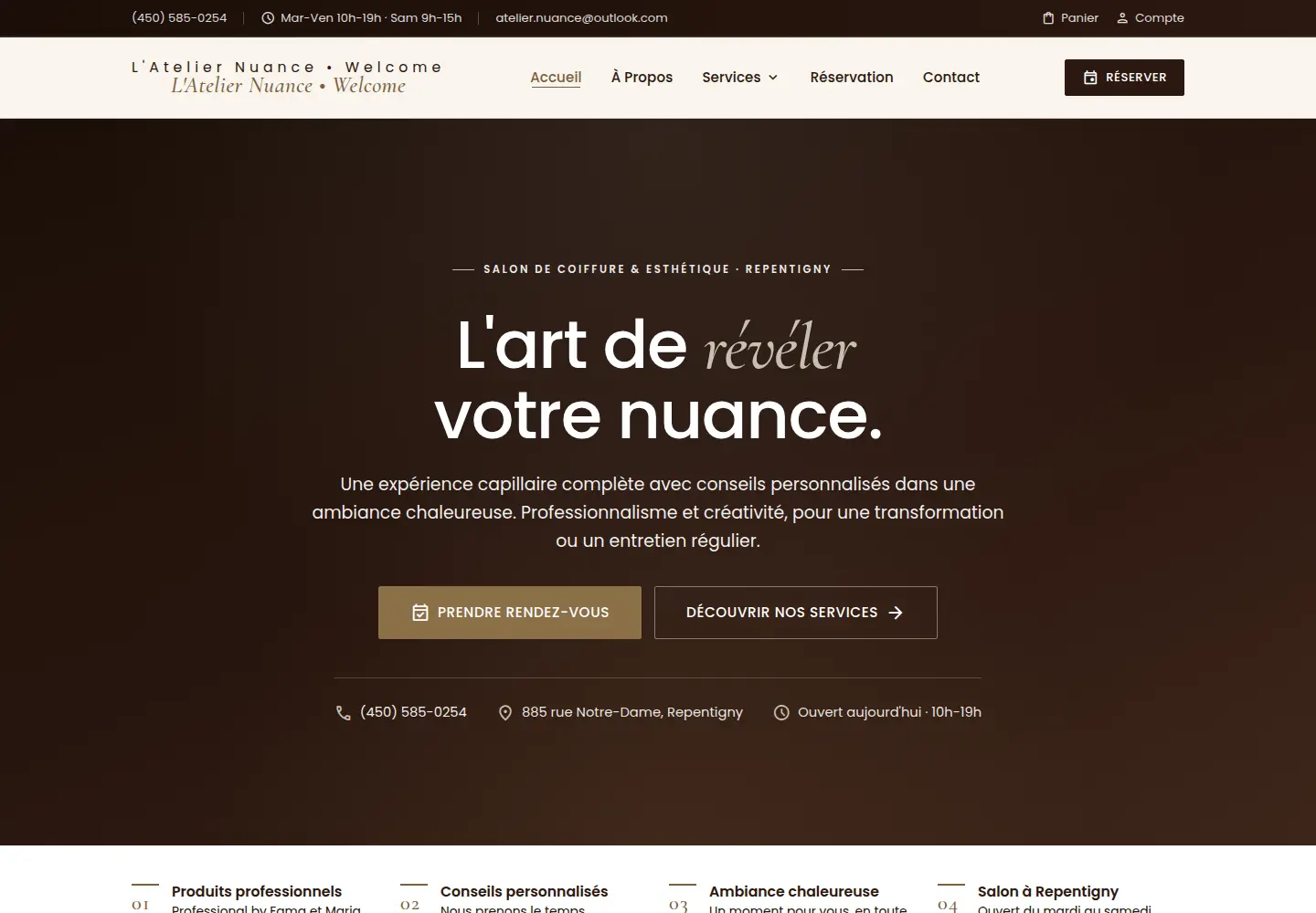 Aperçu du site de L’Atelier Nuance conçu par Weberly
