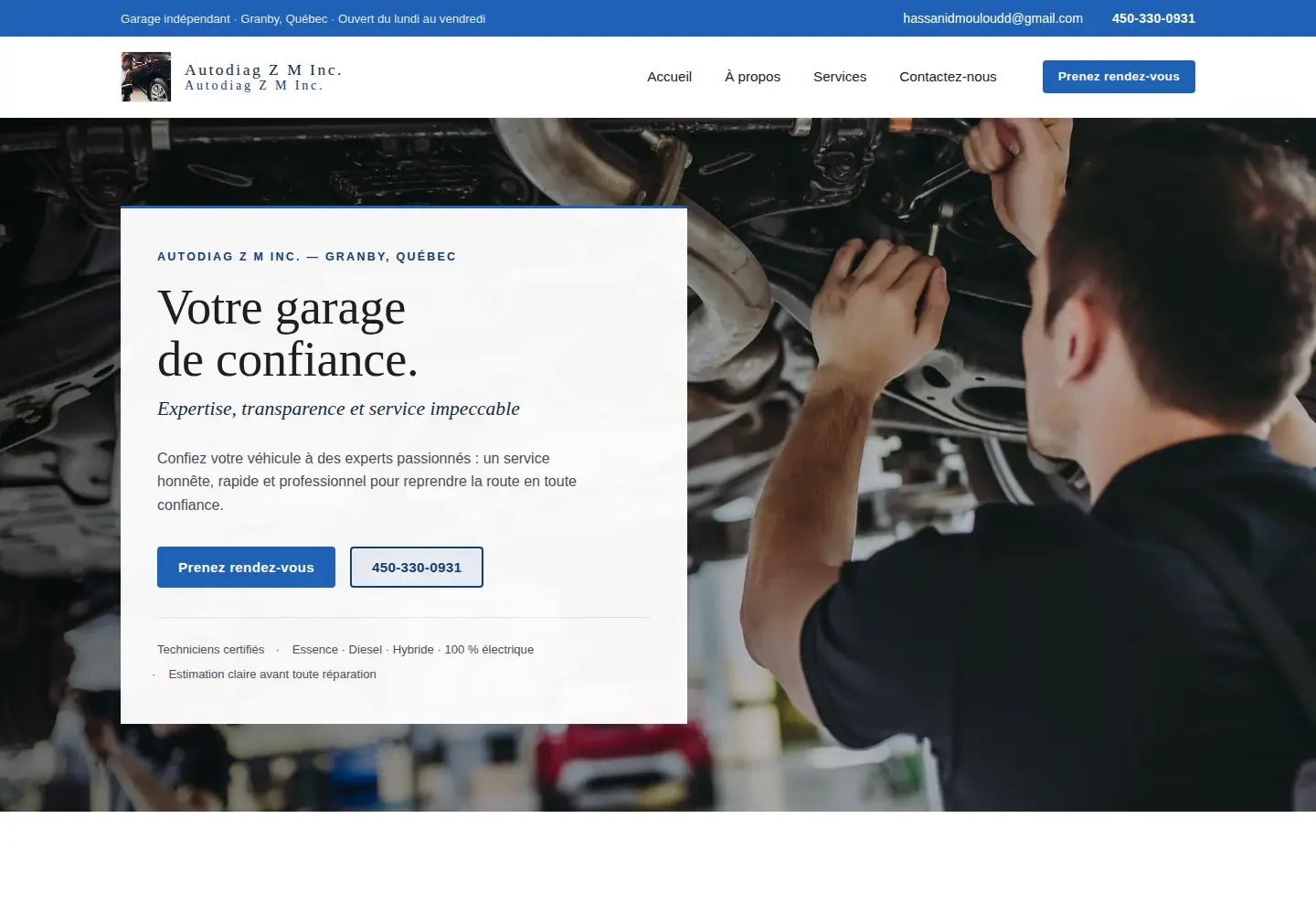Site de garage conçu par Weberly pour Autodiag Z M