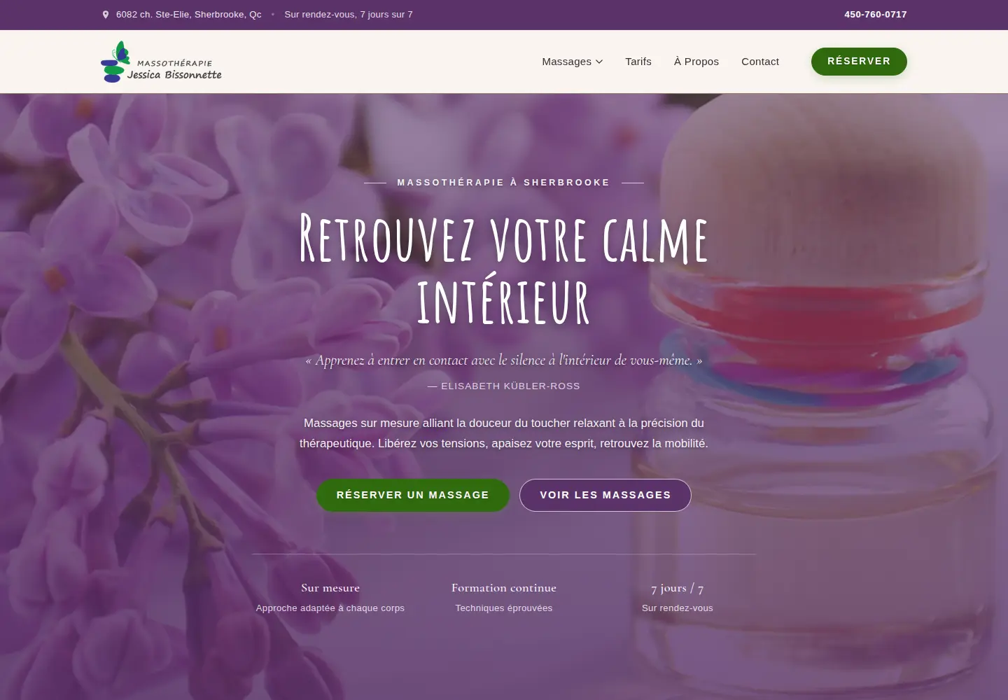 Site de massothérapie conçu par Weberly pour Jessica Bissonnette